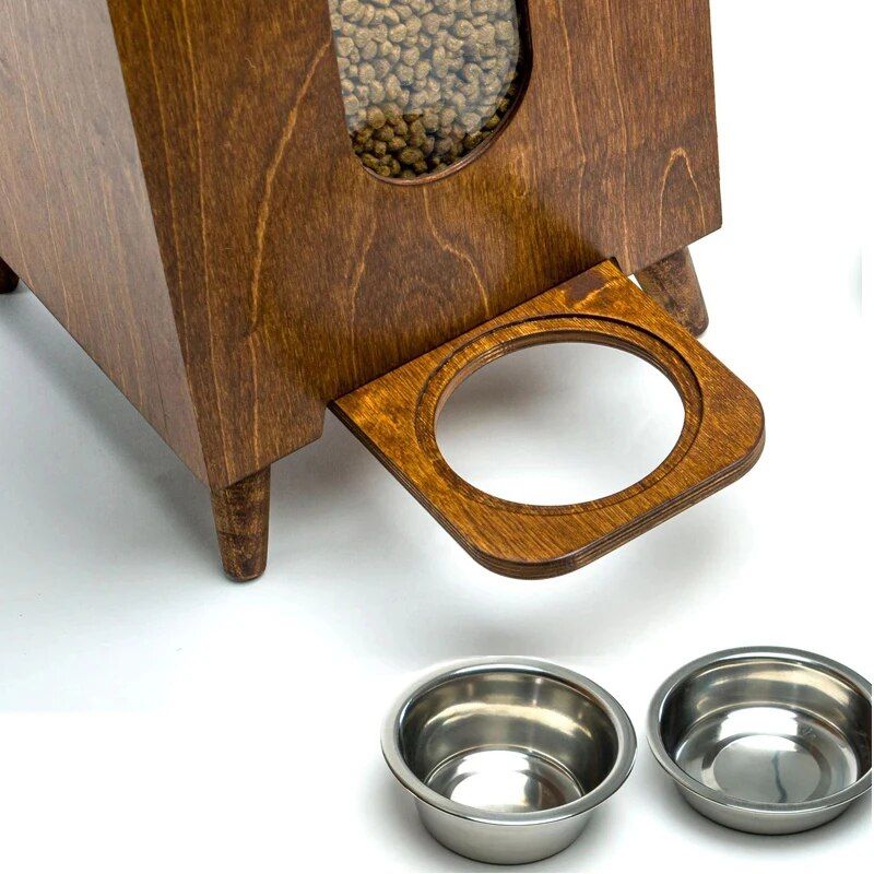 Wooden LargeCapacity Pet Food Storage and Feeding Station
